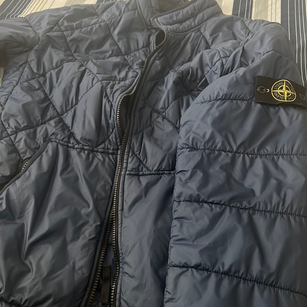 Stone Island quilted mens blue jacket worn good condition size XXL